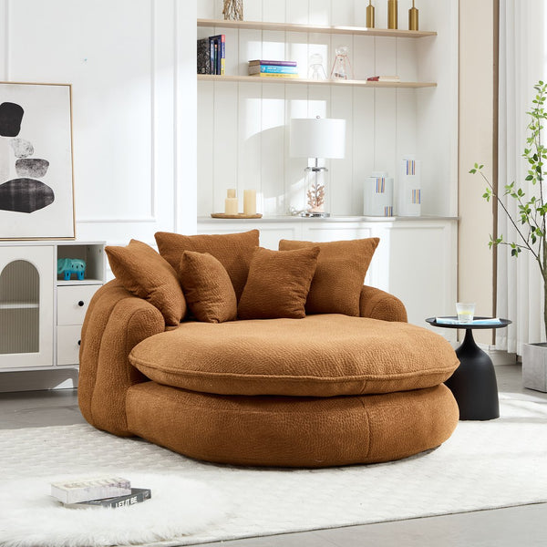 English Elm Oversized Memory Foam Chenille Bean Bag Sofa with Ergonomic Back Support, 3 Large & 2 Small Pillows Orange W395P359410