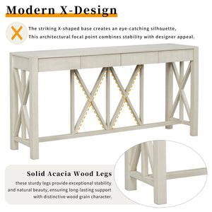 English Elm U_Style 60'' Modern Acacia Console Table With 4 Drawers & Open Shelf - Perfect For Entryways & Living Rooms N711P289747A-GIGA