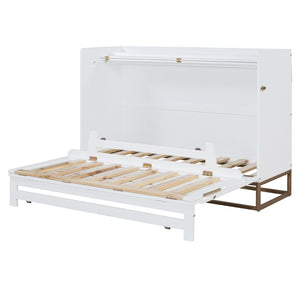 English Elm Queen Size Murphy Bed With Iron Legs - Modern Space-Saving Design For Cozy Bedrooms And Studios N820S00035K-GIGA