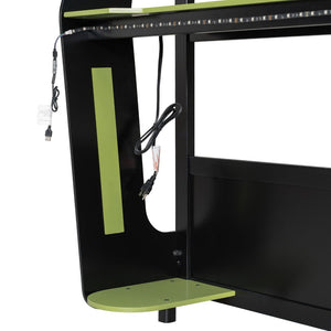 English Elm Full-size Gaming Loft Bed with Integrated Rgb Desk Usb Ports and Esports Frame Green LT000239AAG