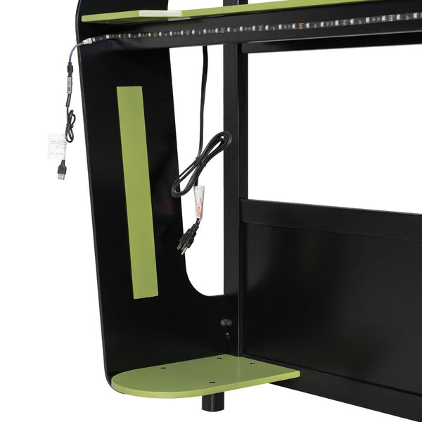 English Elm Full-size Gaming Loft Bed with Integrated Rgb Desk Usb Ports and Esports Frame Green LT000239AAG