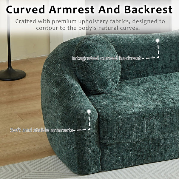 English Elm 86-inch Curved Chenille Convertible Sofa Recliner Frameless Folding Two-seater for Living Room Green W3505P452833