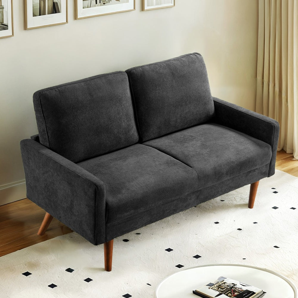 English Elm Velvet Upholstered Two Seat Loveseat with Tapered Wood Legs Mid Century European Style Black B2735P291958