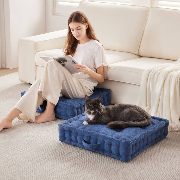 English Elm Poly Chenille Square Floor Pillow Cushion Plush 24x24 Inch Soft Polyester Seat Pad for Cozy Living Spaces Navy Blue 3.22 L x 23.03 W x 12.8 H B035P280524