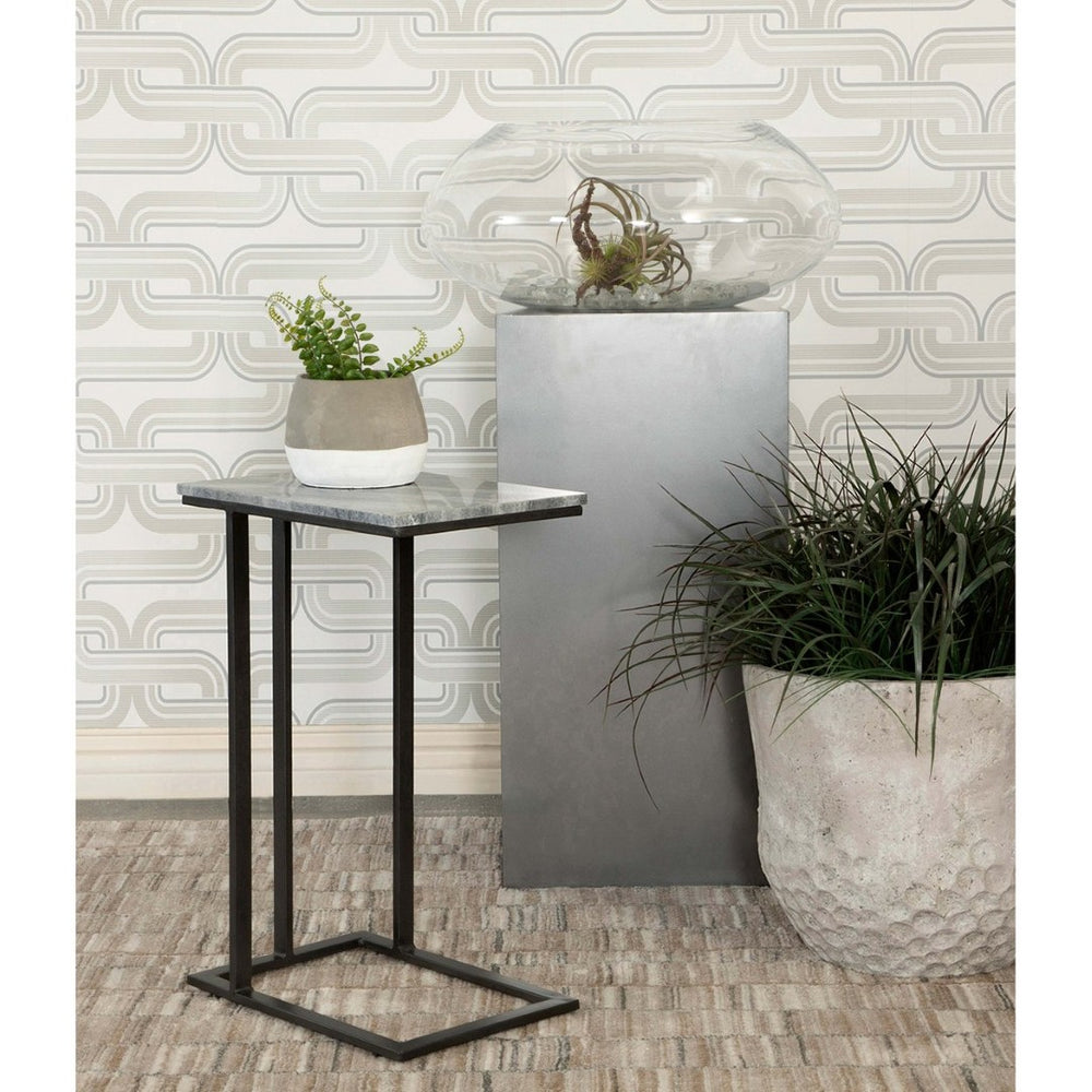 English Elm Encina Genuine Marble Top Antique Gold C-shape Sofa Snack Table for Living Room Grey B062P451840