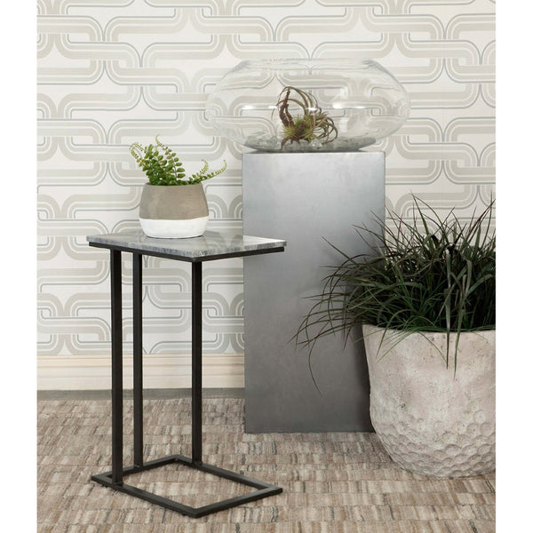 English Elm Encina Genuine Marble Top Antique Gold C-shape Sofa Snack Table for Living Room Grey B062P451840