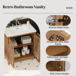 English Elm Christopher Knight Home® - 30 Inches Vintage Rustic Bathroom Vanity With Ceramic Sink, Soft-Closing Doors & Antique Bronze Pulls N817P299512N