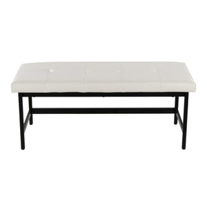 English Elm Bench Upholstered in Faux Leather with Powder Coated Frame for Bedroom or Entryway Black,White B202S02137