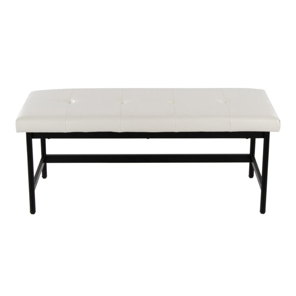 English Elm Bench Upholstered in Faux Leather with Powder Coated Frame for Bedroom or Entryway Black,White B202S02137