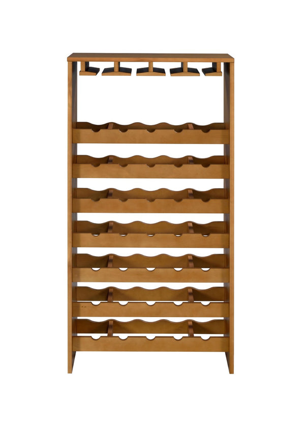 English Elm Hanzi Oak Freestanding Wine Rack with Stemware Storage Holds 35 Bottles B2726P408073
