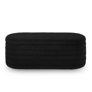 English Elm Modern Boucle Upholstered Oval Bench with Hinged Lid Storage for Bedroom Entryway Black W2186P193117