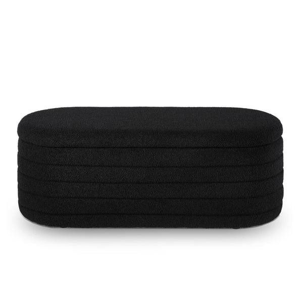 English Elm Modern Boucle Upholstered Oval Bench with Hinged Lid Storage for Bedroom Entryway Black W2186P193117