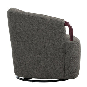 English Elm 30" Boucle Swivel Barrel Chair Wood Accents Sculptural Accent Seating for Any Room N767P422966W