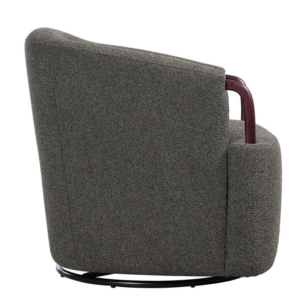 English Elm 30" Boucle Swivel Barrel Chair Wood Accents Sculptural Accent Seating for Any Room N767P422966W