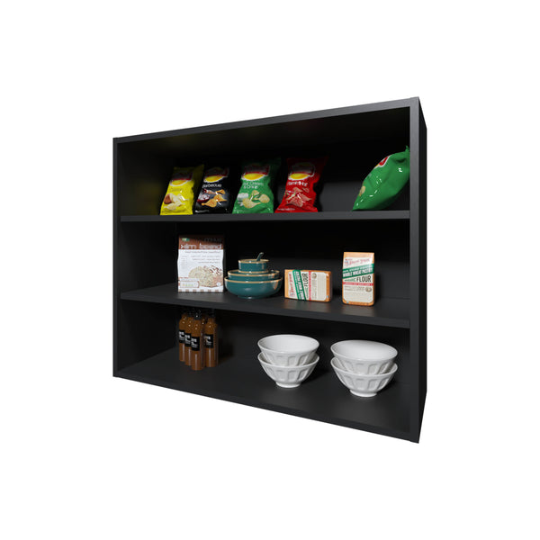 English Elm Chinle Minimalist Wall Cabinet with 3 Open Melamine Shelves for Kitchen Organization and Display Black 37 L x 30.8 W x 3.5 H B128P244992