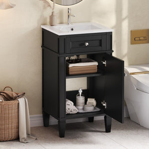 English Elm 18-inch French Style Freestanding Bathroom Vanity with Ceramic Sink Soft Close Storage Black N710P411340B