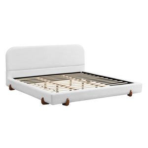 English Elm Unique White Upholstered King Bed Rubberwood Legs Sculpted Panels Modern Bedroom N769K460510W