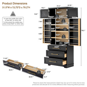 English Elm K&k Farmhouse Pantry Cabinet Tall Freestanding Kitchen Storage with Drawers Shelves Black N707P356569B