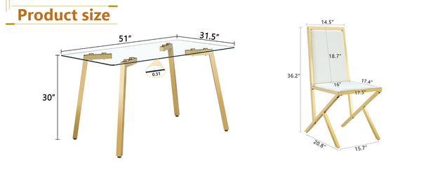 English Elm Table and Chair Set 7 Piece Round Walnut Mdf Industrial Dining with Pu Seats Transparent,White+Gold W1151S04792