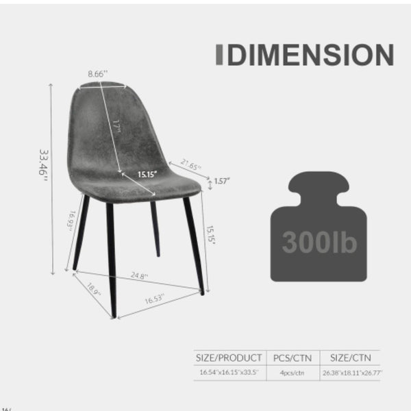 English Elm 59" Industrial Dining Set with Suede Chairs Matte Metal Base Mdf Table Seats Four Brown Grey W2189S00932