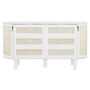 English Elm Full Murphy Bed with Woven Rattan Cabinet Front and Built-in Side Storage Units White LP000599AAK