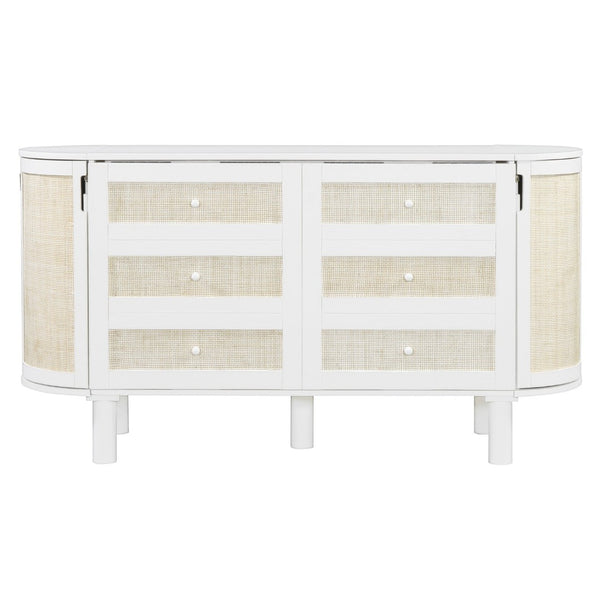 English Elm Full Murphy Bed with Woven Rattan Cabinet Front and Built-in Side Storage Units White LP000599AAK