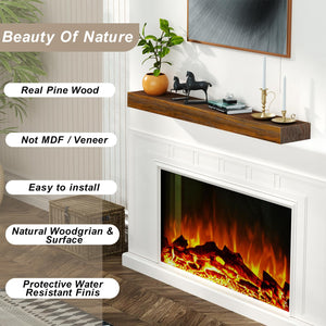 English Elm Fireplace Mantel - Handcrafted Solid Wood Floating Shelf, Dark Chocolate Finish For Stylish Display T3210P391502