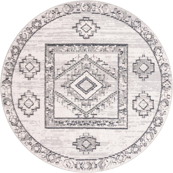 Unique Loom Cherokee Boone Machine Made Geometric Rug Sand, Gray/Black 7' 1" x 7' 1"