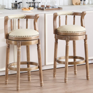 English Elm Bar Stools 29.5'' Leather Swivel Seat Beige - Durable Hardwood Frame For Kitchen And Home Bar Use W2195P290195