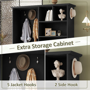 English Elm Multi-functional Entryway Hall Tree with Hooks Bench Drawer Cabinet in Matte Black W1307S00034