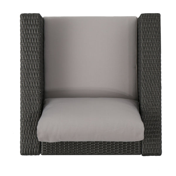 English Elm Christopher Knight Home® - SANTA SANTA ROSA CLUB CHAIR KD — Weatherproof Faux Rattan, Aluminum Frame, Water‑Resistant Cushion Comfort Grey+Silver 57470.00ALUGRY