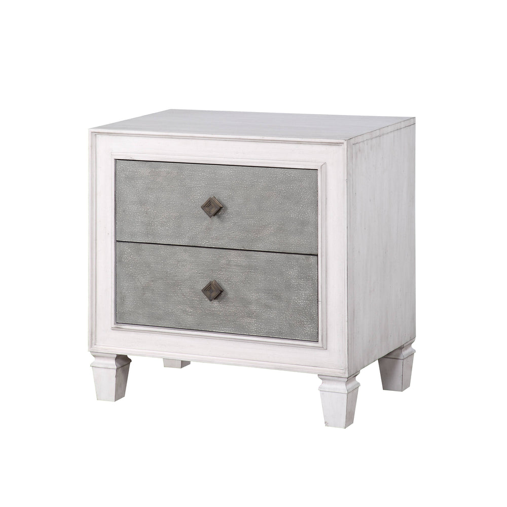 English Elm Katia Rustic Gray Night Stand with Weathered White Finish, Felt-Lined Drawer & Full-Extension Glides B2726P248050