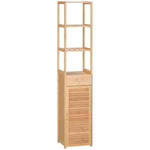 English Elm Kleankin Slim Bamboo Linen Tower Cabinet With Louvered Door, Stylish Storage For Small Spaces W2225P216998