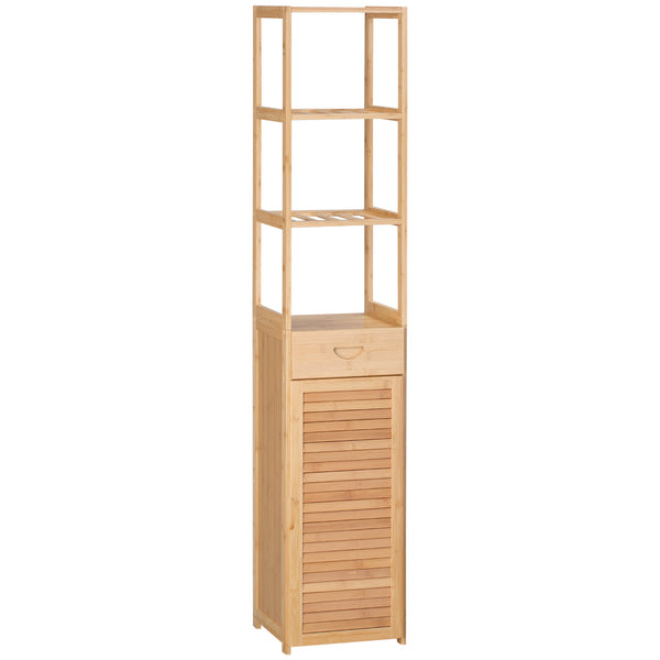 English Elm Kleankin Slim Bamboo Linen Tower Cabinet With Louvered Door, Stylish Storage For Small Spaces W2225P216998