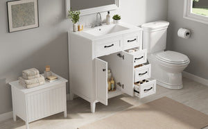 English Elm [video] 30 Inch Freestanding Bathroom Vanity White Mdf Pine Legs Ceramic Sink Soft Close N759P394442K