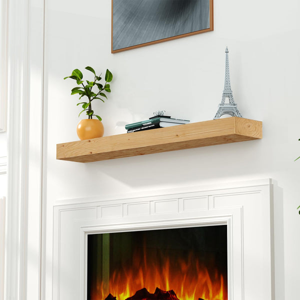 English Elm Fireplace Mantel 48" Solid Pine Floating Shelf - Handcrafted Rustic Wood Display For Home Décor T3210P391506