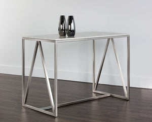 Sunpan Abel Counter Table - Contemporary Design with Stunning White Marble Top for Modern Interiors Stainless Steel