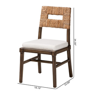 English Elm Bohemian Handwoven Kubu Rattan Mahogany Wood Dining Chair Organic Eclectic Style B2750P467643