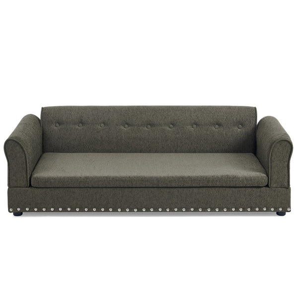 English Elm Oversized Dog Sofa Bed in Linen with Rubberwood Frame Armrests and Backrest Support W487P430329