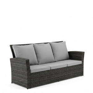 English Elm 67.7" Outdoor Wicker Three Seat Sofa High Back Pe Frame Patio Lounge Furniture Gray B082P455184