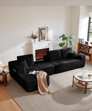 English Elm 104" Modular U-shape Sectional Plush Corduroy Deep Seat Sofa for Modern Living Spaces W3975S00035