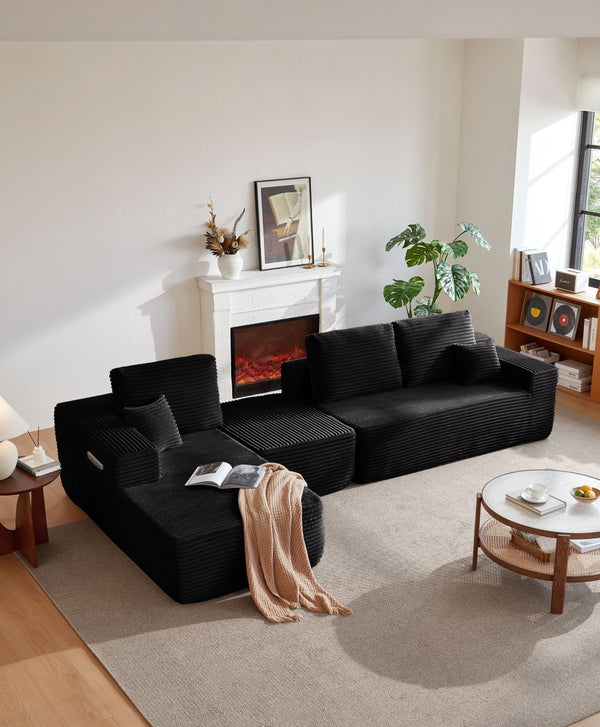 English Elm 104" Modular U-shape Sectional Plush Corduroy Deep Seat Sofa for Modern Living Spaces W3975S00035