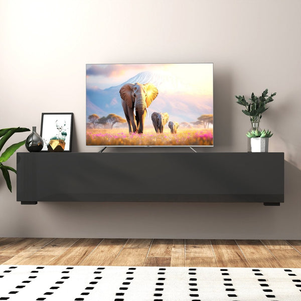 English Elm Modern Floating Media Console with Drop Down Doors and Display Shelf for Living Rooms W331P361255