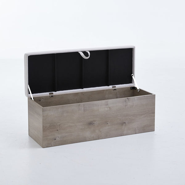 English Elm Shelton Upholstered Flip Top Storage Bench with Textured Ivory Chenille, Light Oak Base, Cozy Seating & Hidden Storage B083P321433