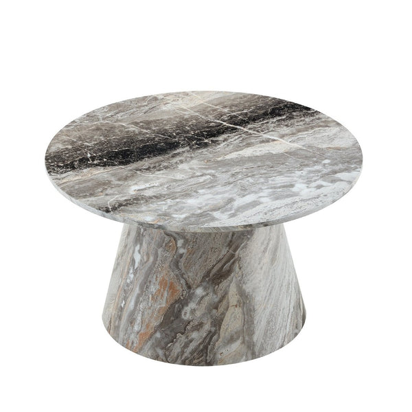 English Elm Grey Wood Grain Round Coffee Table Low Profile Mdf Living Room Accent Piece W2920P404129