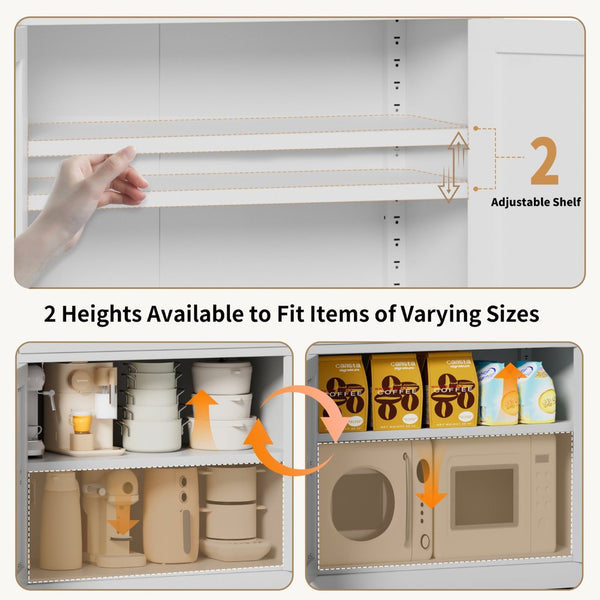 English Elm 71 Inch Steel Kitchen Pantry Cabinet with Adjustable Shelves Drawer and Hooks Modern White T2398P413028