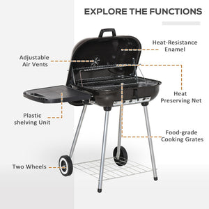 English Elm Outsunny Portable Charcoal Bbq Smoker Grill with Wheels Shelf and Adjustable Vents W2225P172524