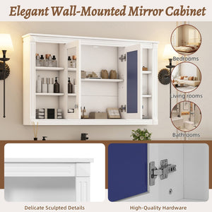 English Elm 47 Inch Wall Mounted Medicine Cabinet with Mirror Open Shelving and Adjustable Storage N710P363550K