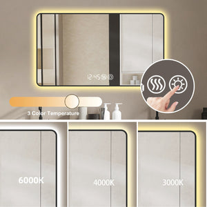 English Elm 48x32 Black Frame Wall Mirror with Time & Temp Display, 3-Color Dimmable LED, Defogger, Safety Glass W2709P242468
