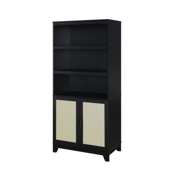 English Elm Sheridan 31" Bookcase Cabinet with 7 Shelves, Soft-Close Doors, Adjustable Shelves, Stylish Legs Black B365P397892